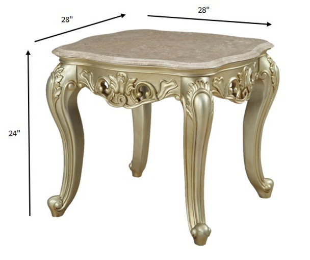 28" X 28" X 24" Marble Antique White Wood PolyResin End Table
