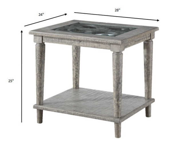 24" X 28" X 25" Salvaged Natural Glass Wood End Table
