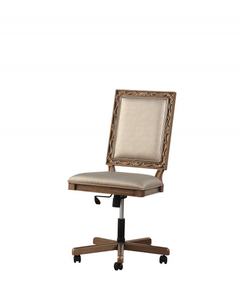 24" X 22" X 41" Champagne Faux Leather Upholstered (Seat) and Antique Gold Wood  Executive Office Chair