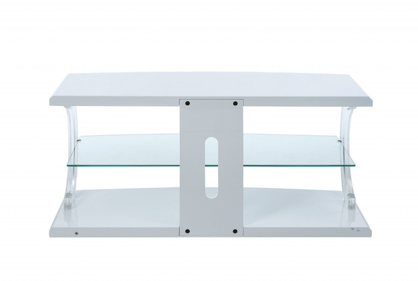 18" X 48" X 22" White Clear Glass Wood Glass Veneer (Melamine) TV Stand (LED)