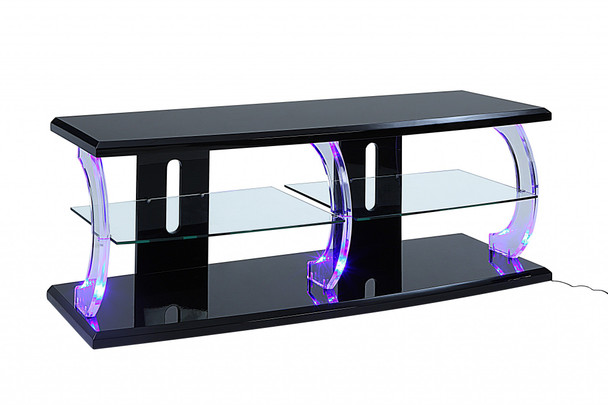 18" X 60" X 22" Black Clear Glass Wood Veneer (Melamine) TV Stand (LED)