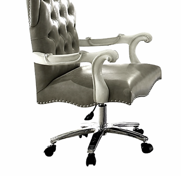 28" X 28" X 48" Silver Faux Leather Upholstery Finish Antique Platinum Executive Chair with Swivel and Lift