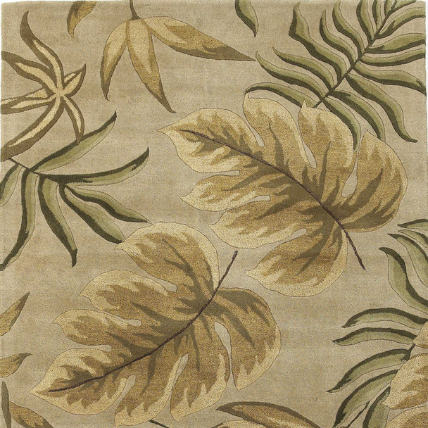 8'x11' Sand Beige Hand Tufted Tropical Leaves Indoor Area Rug