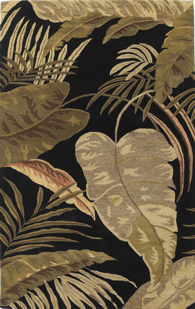 8'x11' Midnight Black Hand Tufted Tropical Leaves Indoor Area Rug