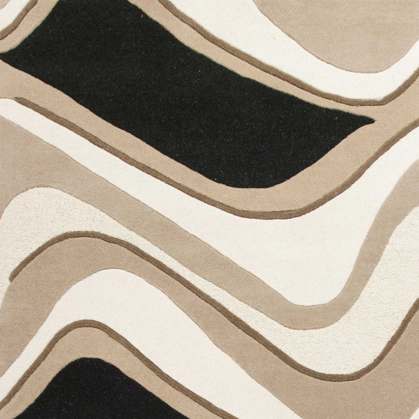 3' x 5' Black or Beige Abstract Waves Wool Area Rug