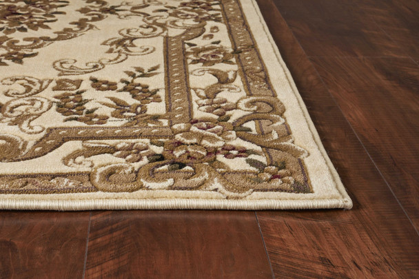 5'x8' Ivory Machine Woven Hand Carved Floral Medallion Indoor Area Rug