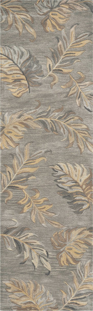 2' x 8' Grey Palm Leaves Wool Runner Rug