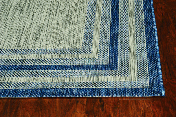 8'x11' Grey Denim Machine Woven UV Treated Bordered Indoor Outdoor Area Rug