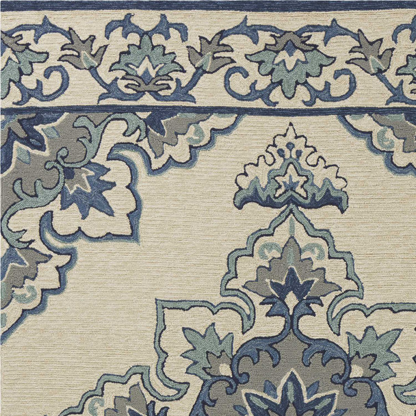 5' x 7' Ivory or Blue Vines Bordered UV Treated Indoor Outdoor Area Rug