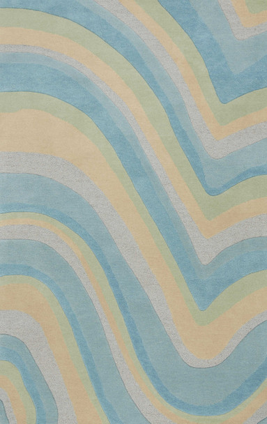 5'x8' Ocean Blue Beige Hand Tufted Abstract Waves Indoor Area Rug