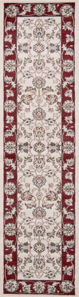 8' Ivory Red Bordered Floral Indoor Runner Rug