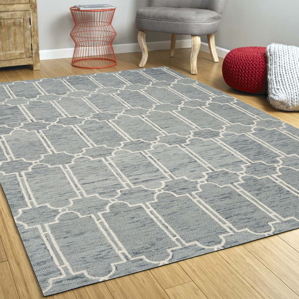 3'x5' Slate Blue Hand Tufted Geometric Indoor Area Rug