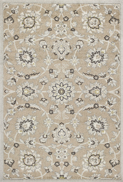 5'x8' Beige Grey Machine Woven UV Treated Floral Traditional Indoor Outdoor Area Rug