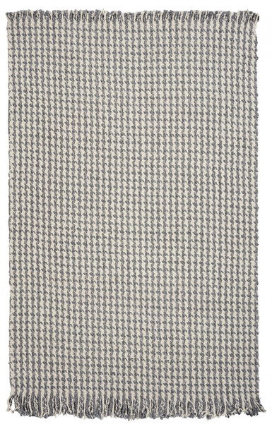 3'x5'  Ivory Grey Hand Woven Houndstooth With Braided Fringe Indoor Area Rug