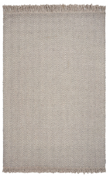 3' x 5' Oatmeal Braided Herringbone Area Rug with Fringe