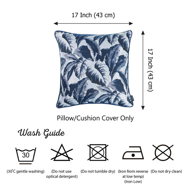 Navy Blue Jacquard Tropical Leaf Decorative Throw Pillow Cover