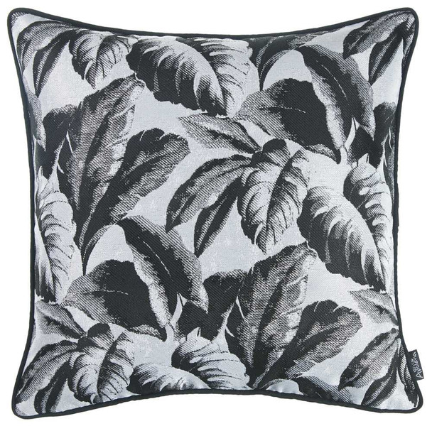 Black and White Tropical Leaf Decorative Throw Pillow Cover