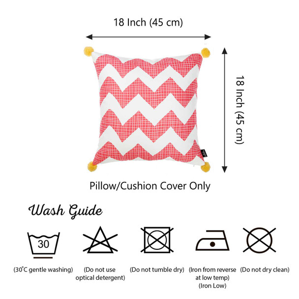 Pink Chevron and Pom Printed Decorative Throw Pillow Cover.