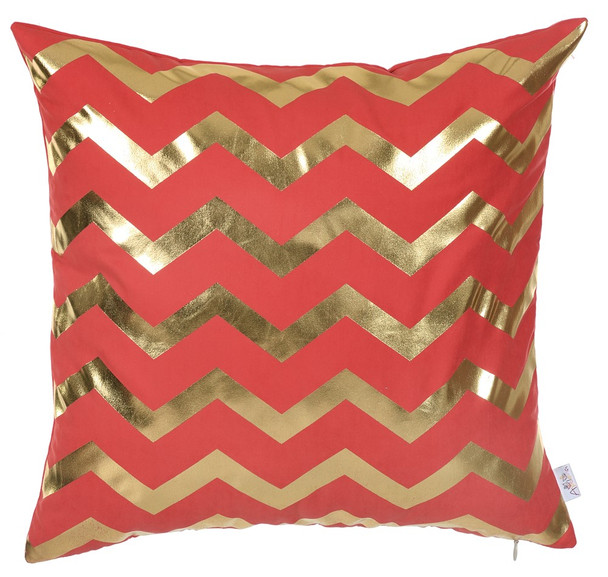 Gold and Red Chevron Decorative Throw Pillow Cover