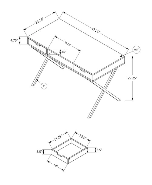 23.75" x 47.25" x 29.25" CappuccinoGold Metal  Computer Desk