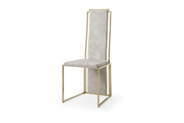Set of 2 Ultra Modern Beige Suede and Gold Dining Chairs
