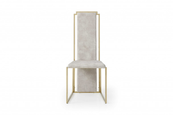 Set of 2 Ultra Modern Beige Suede and Gold Dining Chairs