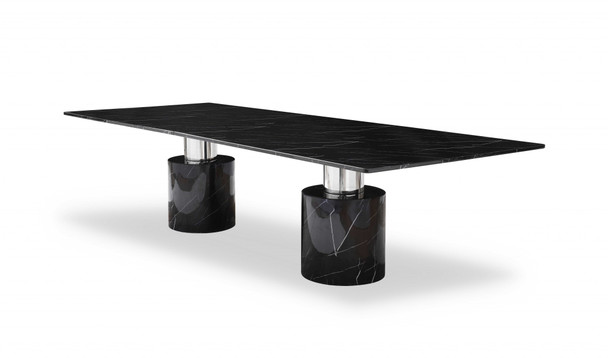 120" X 48" X 30" Black Marble Stainless Steel Dining Table