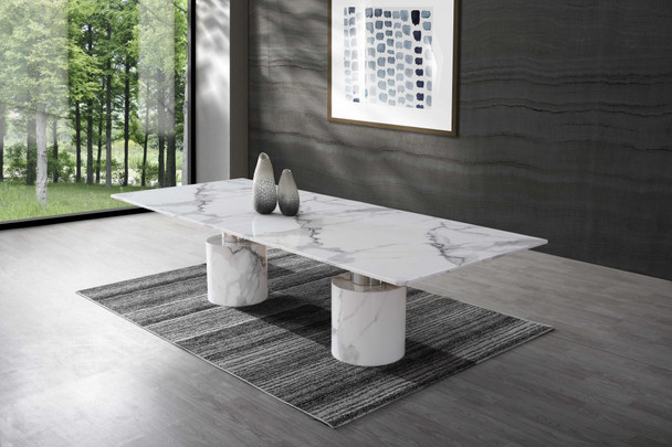 120" X 48" X 30" White Marble Stainless Steel Dining Table