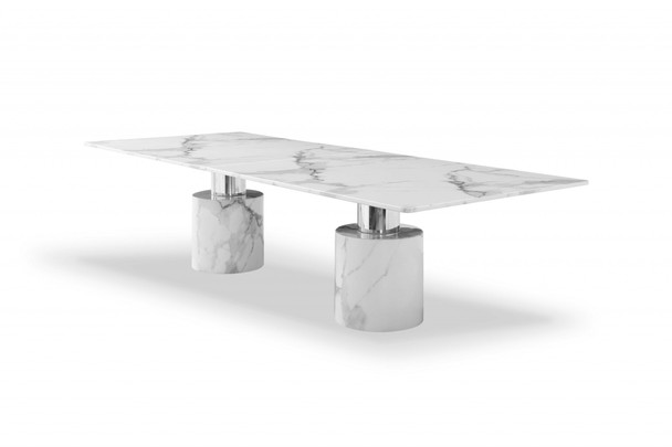 120" X 48" X 30" White Marble Stainless Steel Dining Table