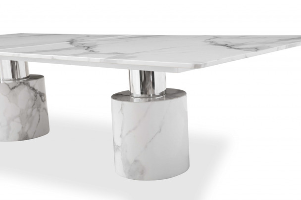 120" X 48" X 30" White Marble Stainless Steel Dining Table