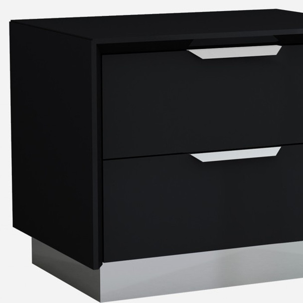 Black and Stainless Steel Two Drawer Nightstand