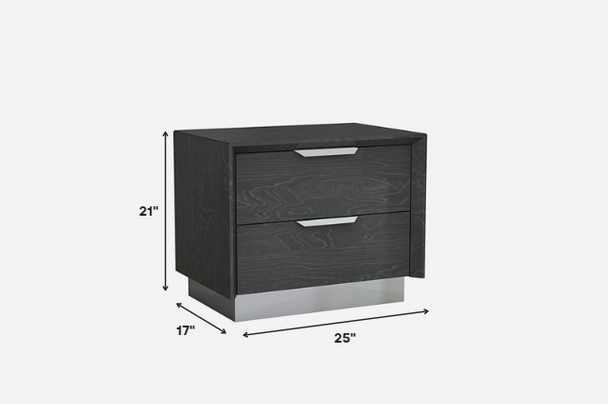 Gray and Stainless Steel Two Drawer Nightstand