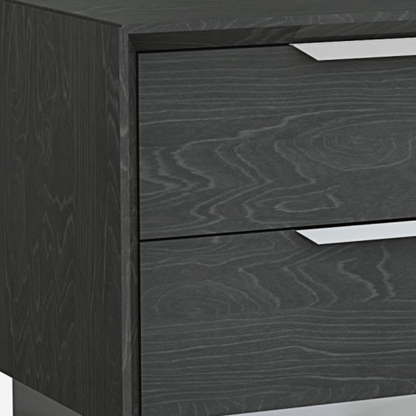 Gray and Stainless Steel Two Drawer Nightstand