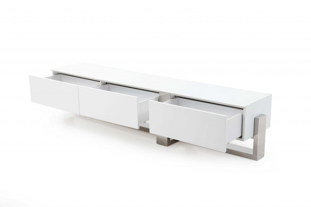 91" X 18" X 19" White Stainless Steel TV Unit