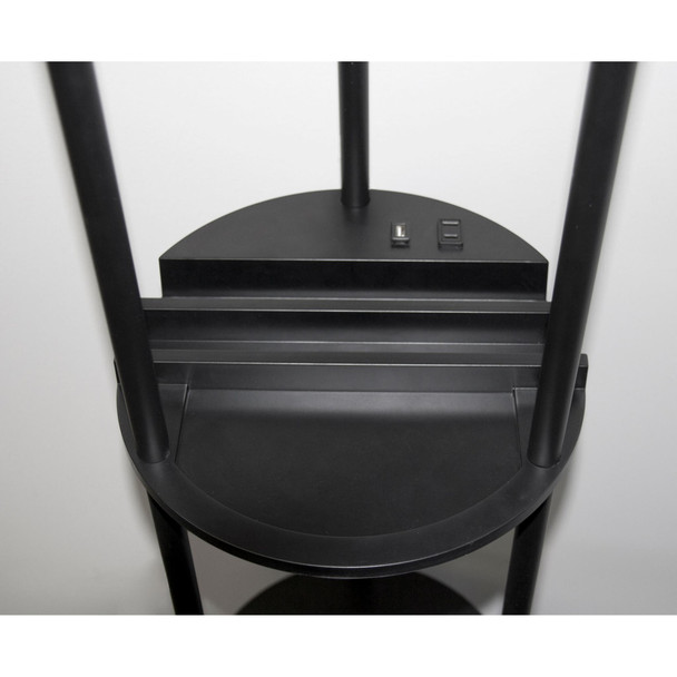 Black Wood Floor Lamp with Circular USB Charging Station Shelf