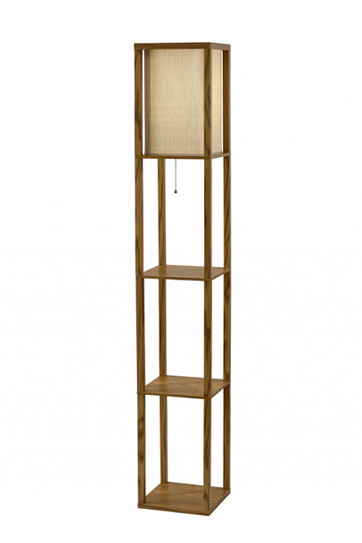 Floor Lamp with Natural Wood Finish Storage Shelves