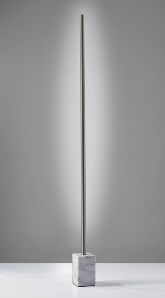 Minimalist Ambient Glow LED Floor Lamp with Dimmer in Brushed Steel and White Marble