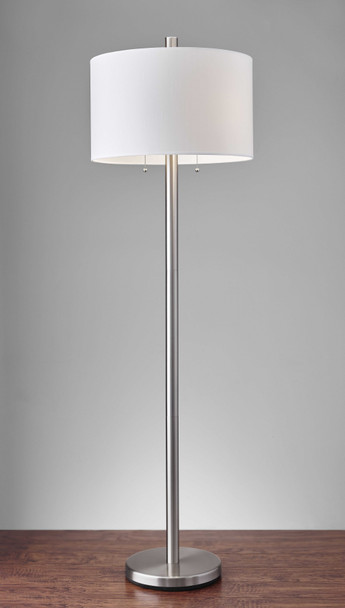 Classic Steel with Double Bulb and White Shade Floor Lamp