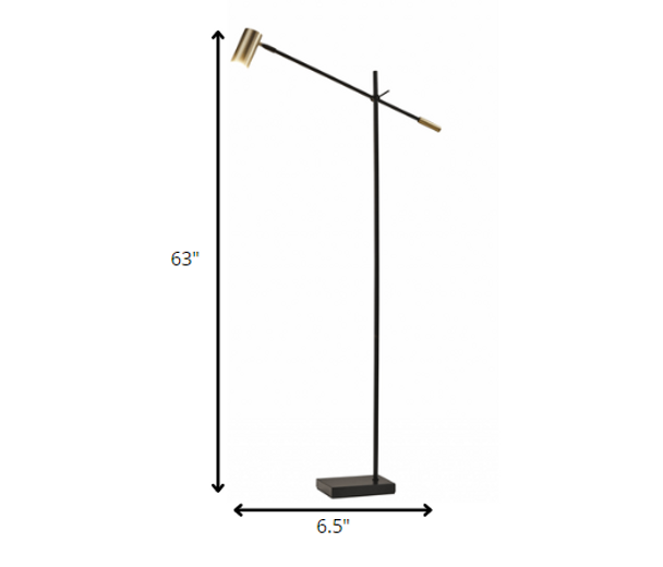 Black Metal Antique Brass Floor Lamp Tilt Arm LED Task Light