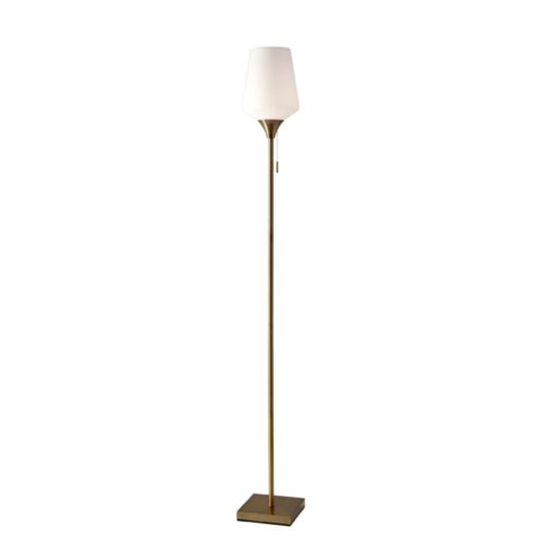 Brass Metal Floor Lamp with White Opal Wine Glass Shade