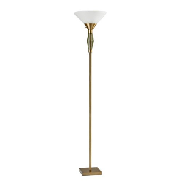 Green Glass Bauble Torchiere Floor Lamp in Burnished Brass Finish