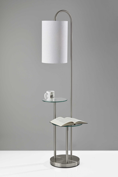 Lily Pad Glass Shelf Floor Lamp in Brushed Steel Metal