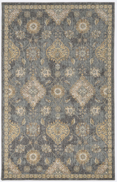 2' x 7' Slate Grey Floral Vine Wool Indoor Runner Rug