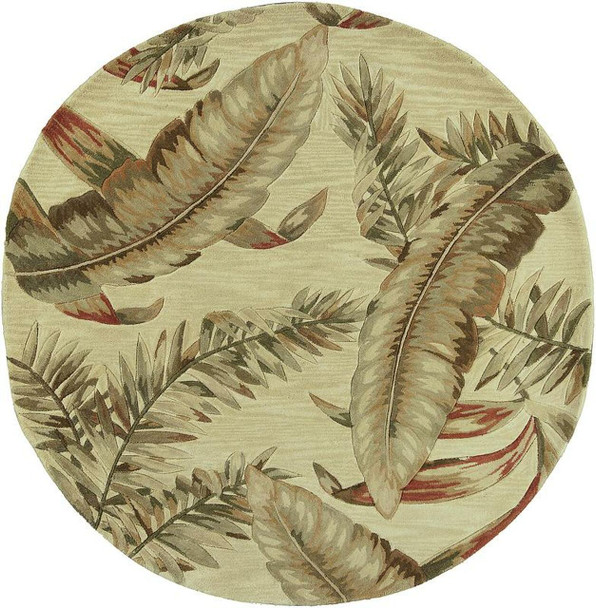 8' Ivory Hand Tufted Tropical Leaves Round Indoor Area Rug