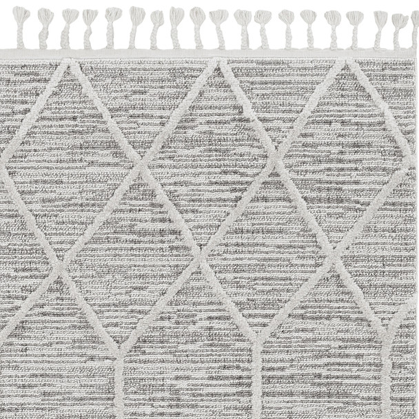 9'x13' Ivory Grey Machine Woven Geometric Indoor Area Rug