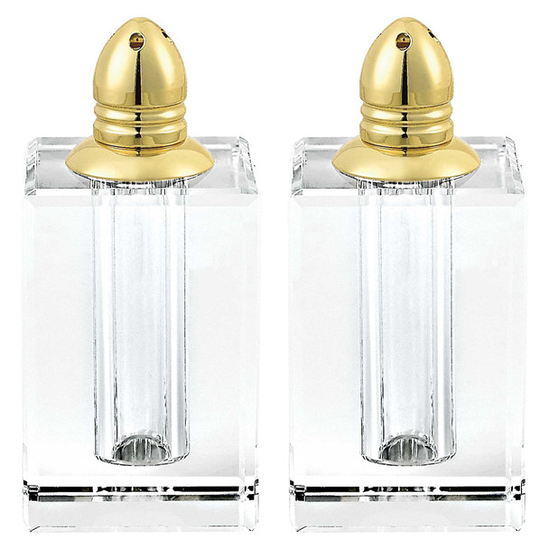 Handcrafted Optical Crystal and Gold Large Size Salt and Pepper Shakers