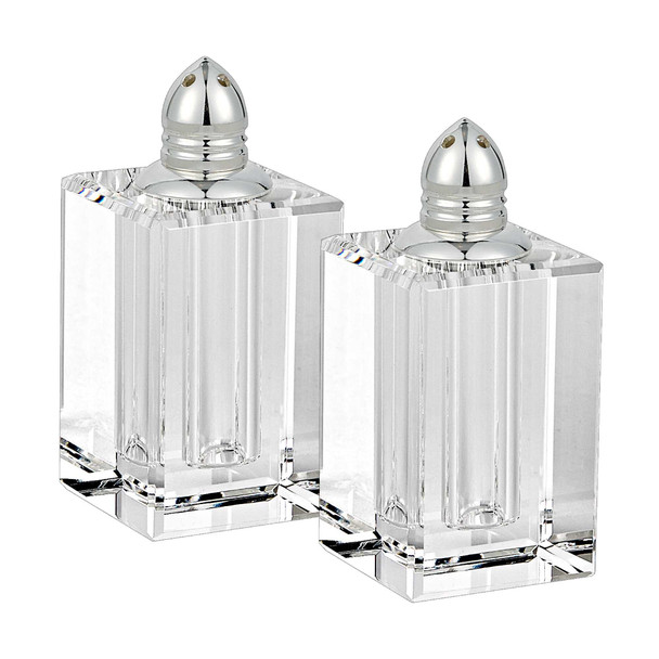 Handcrafted Optical Crystal and Silver Large Size Salt and Pepper Shakers