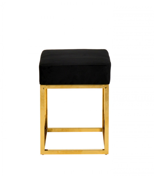 Square Modern Black Velvet Ottoman with Gold Stainless Steel