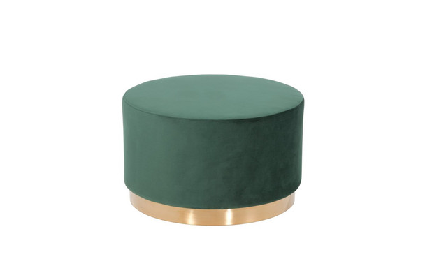 Round Modern Green Velvet Fabric Upholstered  Ottoman with Gold Stainless Steel Base