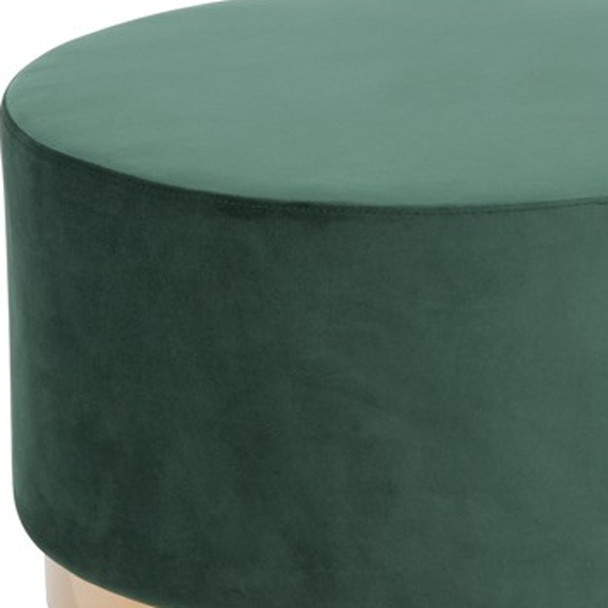 Round Modern Green Velvet Fabric Upholstered  Ottoman with Gold Stainless Steel Base